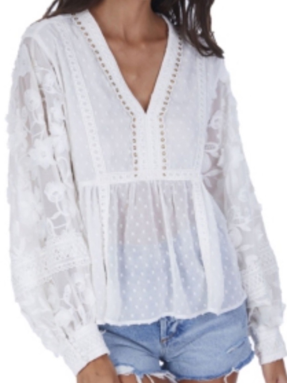 ALLISON New York Floral Embroidered Top SZ S